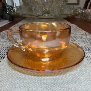 Vintage Jeanette Marigold Carnival Glass Cup & Saucer